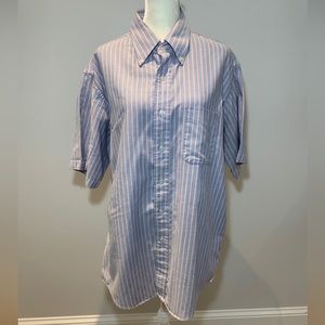 LL Bean Mens Shirt Sz 17 Pink Blue Striped Single Needle Tailoring‎ Cotton Blend